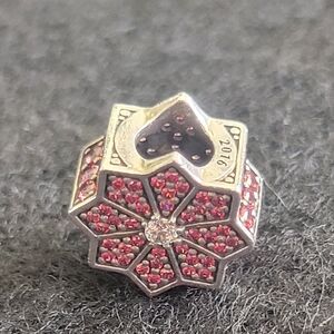 Retired Pandora Sterling Silver CHRISTMAS Charm With Clear And Red Rhinestones